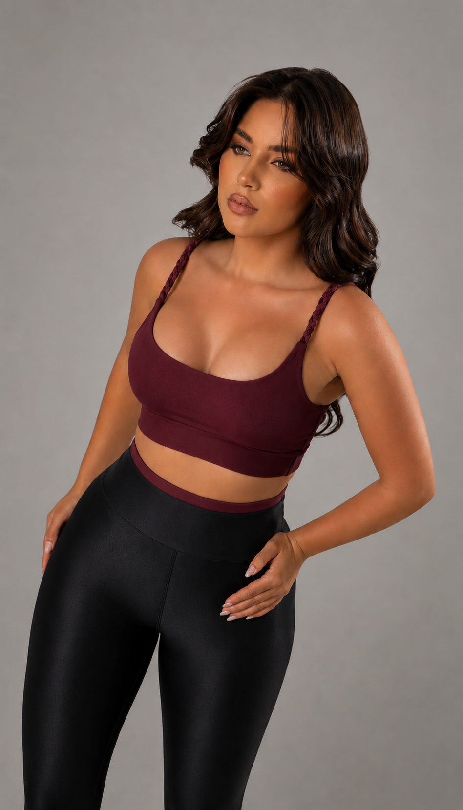 Conjunto Bicolor Trenzado Negro/ Burdeo